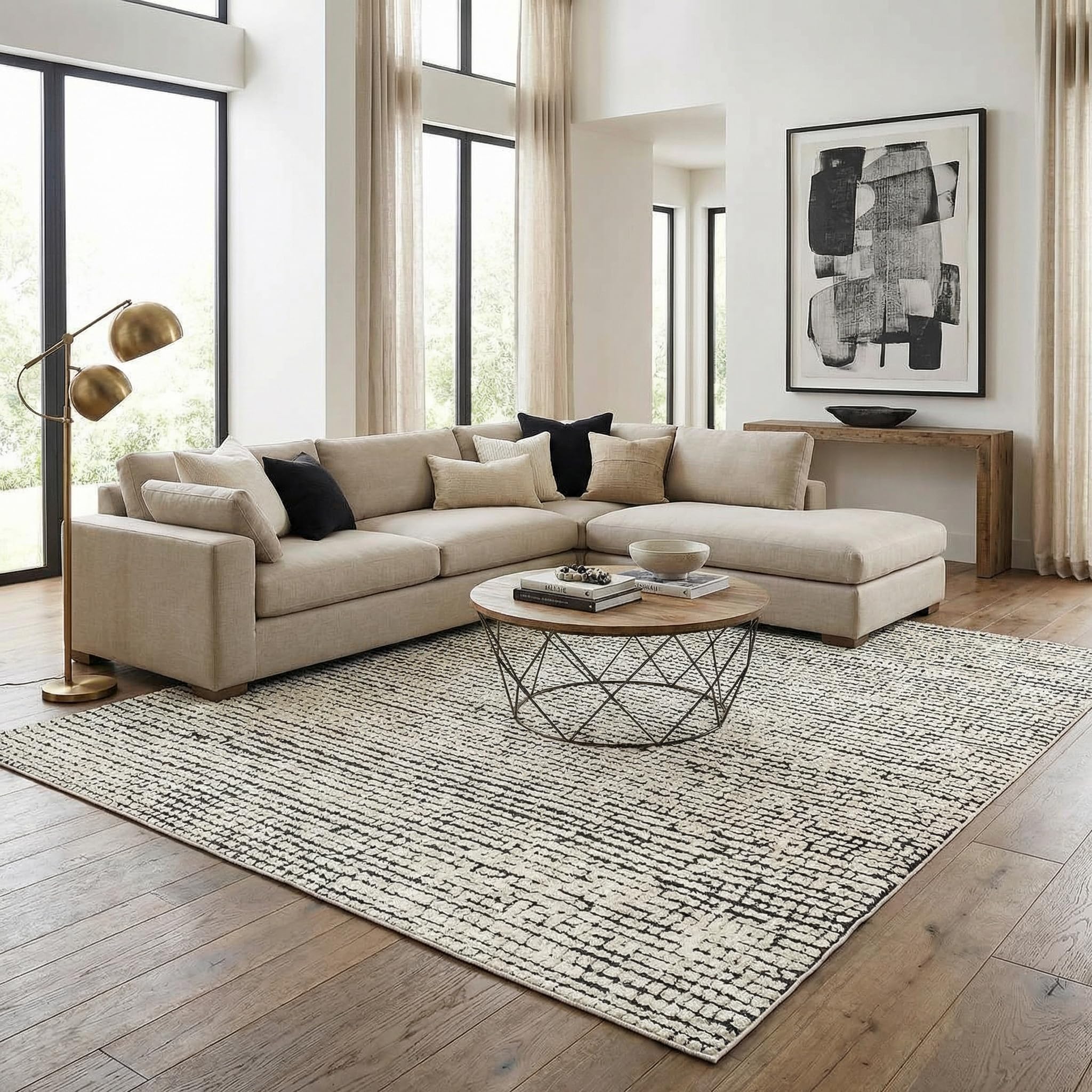 コゲ肌 RUG Amazon.com: BoutiqueRugs Ivory Grid Contemporary Plush 6x9 Area